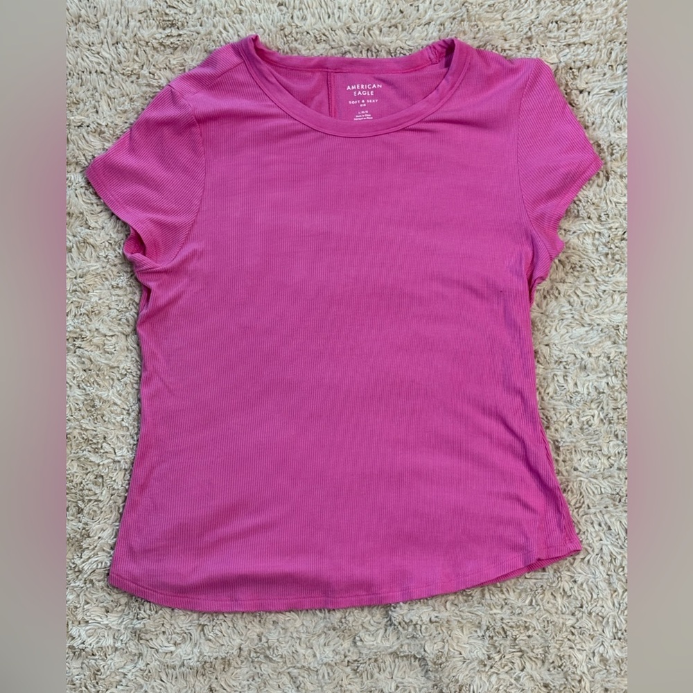 American Eagle Pink Ribbed T-Shirt